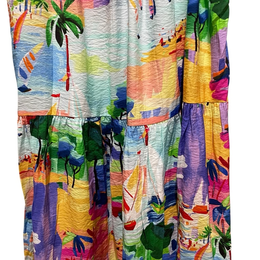 Aqua Tropical Print Maxi Dress Multicolor Women Size Extra Small Spaghetti Strap - Picture 5 of 10